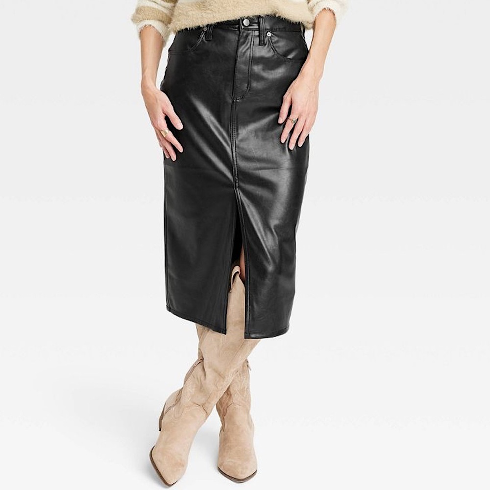 Super High-Rise Faux Leather Midi Skirt